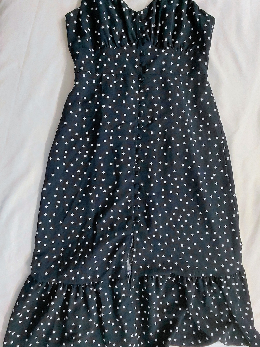 Navy Blue Polka Dot Ruffle Hem Dress XL